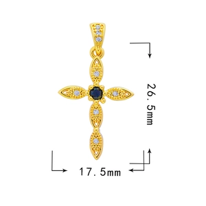 18k gold plated cross pendant with black stone and zircons, size 26.5mm by 17.5mm