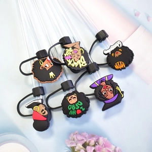 Cartoon Black Girl Magic silicone straw covers for 10mm straws with crown and queen designs