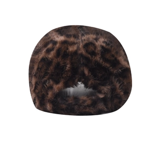 Rear view of faux fur leopard baseball cap with thick plush texture and back opening