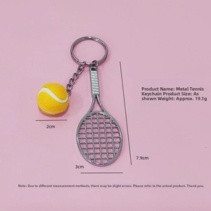 Miniature tennis racket and ball keychain dimensions of 7.9cm length with weight details