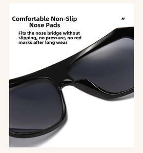 Detailed close-up of comfortable non-slip integrated nose pads on black oversized sunglasses