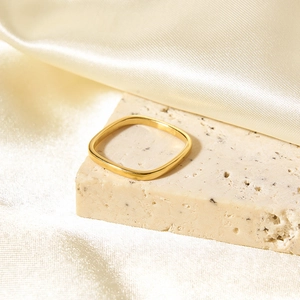 Minimalist Square Ring Stainless Steel 18K Gold Plated Tiny Zircon Geometric Band Jewelry For Women Daily Accessories