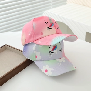 Cappellini baseball bimbi sfumati con corno di unicorno e stelle, set in rosa e viola