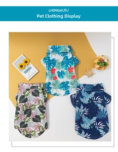 Detailed flat lay of breathable French Bulldog Hawaiian shirts with tropical plant prints