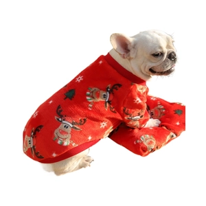 Sweat de Noël rouge en polaire pour chien avec motifs de cerf et flocons de neige