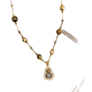 18K gold plated tiger eye wulu necklace with crystal pave pendant for women