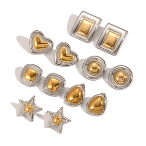 Set of 6 pairs of two-tone stainless steel stud earrings in geometric shapes for women