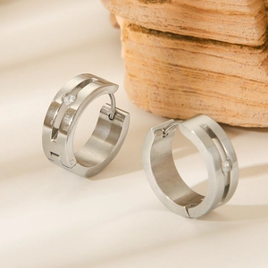 Polished stainless steel huggie earrings with a sparkling zircon inlay for a trendy look
