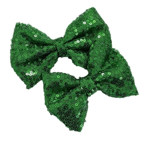 Sparkling dark green sequin bows set for girls hair accessories and holiday festive decoration