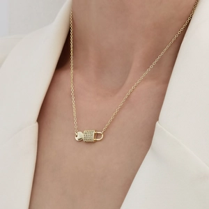 Kupfer Zirkonia Vorhängeschloss Schlüssel Anhänger Halskette Für Damen Elegant 14K Gold Silber Plattiert Halskette Schmuck