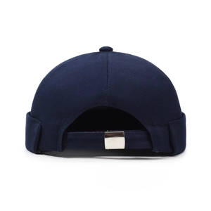 Classic navy blue docker hat with adjustable back strap and metallic buckle