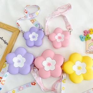 Floral silicone crossbody bags for kids with colorful floral straps in five bright colors