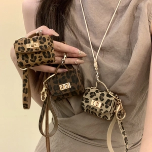 Mini Bag Pendant Necklace Leopard Print Faux Leather Detachable Gold Turn Lock Niche Design Fashion Sweater Chain Women