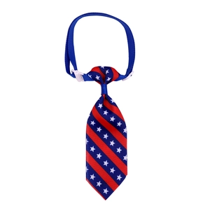 Detail of USA flag pet necktie with adjustable strap and quick-release buckle