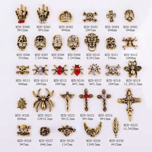 Gothic alloy nail art charms with vintage gold crosses and skulls for DIY decorations