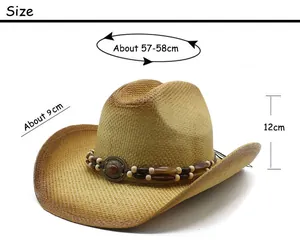 Size chart showing head circumference and brim dimensions for the straw panama hat