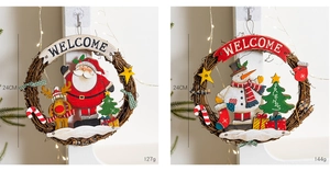Detailed comparison of 24cm Christmas rattan wreaths with Santa and Snowman motifs
