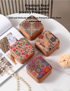 Detail of cork leather jewelry box with anti-scratch velvet interior in various patterns