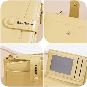 Women's yellow matte leather wallet with Baellerry logo and zip coin pocket