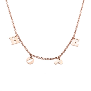 Collier en acier inoxydable or rose poli avec pendentifs en lettres épelant HOPE
