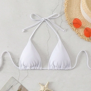 Sexy Women Halter Bikini Top Triangle Ruched Padded Swimsuit Nylon Spandex Leopard Solid Beach Vacation Swimwear