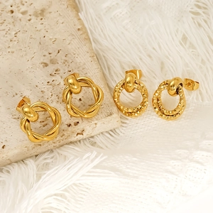 Double-layered spiral twisted hoop earrings in 18k gold-plated finish for women