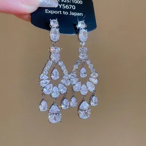 Elegant Zircon Pear Cut Chandelier Dangle Earrings With 925 Sterling Silver Earring Post Fashion Jewelry For Women