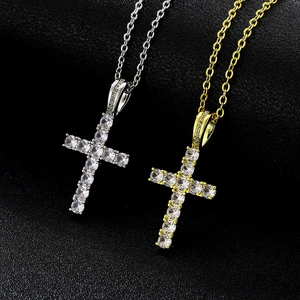 Stainless Steel Copper Zirconia Cross Pendant Necklace For Men Women Fashion Hip Hop Jewelry Gold Steel Color Gift