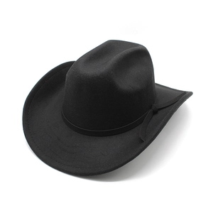 Chapeau de cowboy western classique en feutre de laine noir avec bord large et ruban