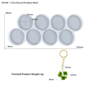 Spécifications de taille du moule en silicone à 8 cavités pour pendentifs en résine ronde