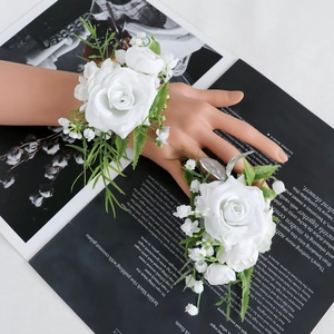 Artificial White Rose Boutonniere And Wrist Corsage Satin Flower Faux Artificial Pearl For Wedding Party Prom Business Ceremony Elegant