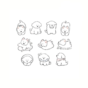 Cute cartoon Bichon dog acrylic pins set with 10 various poses for backpack accessories