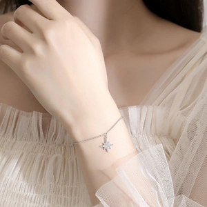 Elegant S925 silver bracelet featuring a shimmering star charm with cubic zirconia on wrist