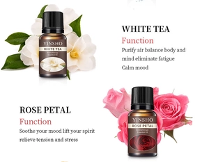 Plant essential oil set with white tea and rose fragrance for aromatherapy and relaxation.