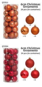 Detail of 6cm Christmas balls with shiny matte and glitter finish in 24-piece barrel set