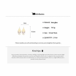 Detail view showing dimensions and weight of long gold fringe crystal drop earrings