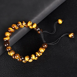 8mm natural tiger eye stone double layer braided bracelet with adjustable cord