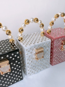 Elegant acrylic marble evening clutch bags with rhinestone inlay and pearl handles