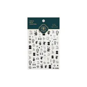 Cartoon style nail art stickers M-1181 with black and white music and cat patterns