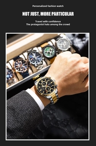 Close-up of CURREN men's two-tone steel chronograph watch with black dial and date window