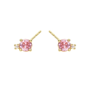 Minimalist 18k gold plated geometric round pink zircon stud earrings for women