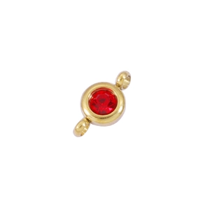 Detail of a 6.5mm red birthstone charm in gold stainless steel for jewelry making