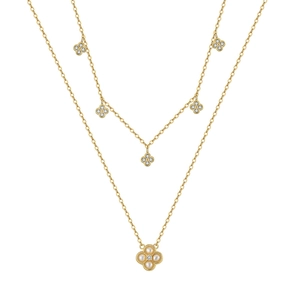 Collier Double Rang en Argent Sterling 925 Avec Pendentif Trèfle à Quatre Feuilles en Perle d'Eau Douce et Zirconia Bijoux Femme