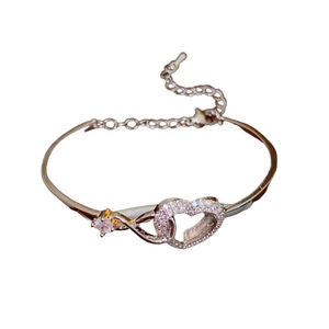 Minimalist silver heart and infinity zircon bracelet with adjustable chain and clasp