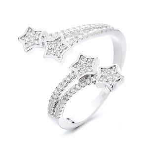Minimalist twisted silver ring with zircon star design and adjustable open band