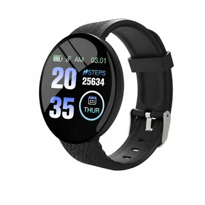D18S Smart Watch with round color screen and black silicone strap for fitness tracking