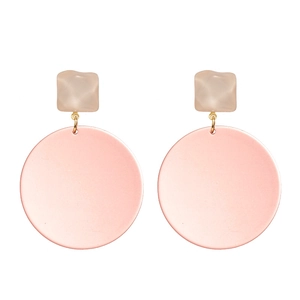 Minimalist geometric resin earrings featuring beige square and pink round elements