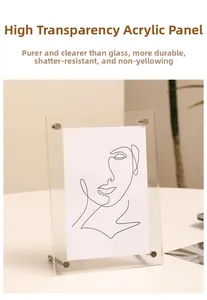 Close-up of clear acrylic photo frame with metal support screws and minimalist art detail