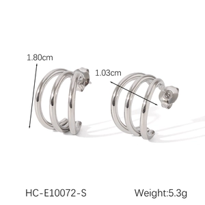 Silver triple-layer C-shape earrings showing dimensions 1.80cm by 1.03cm and 5.3g weight