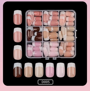 Französische lange quadratische Press-on-Nägel im 9-Farben-Organizer-Box-Set mit Glanz